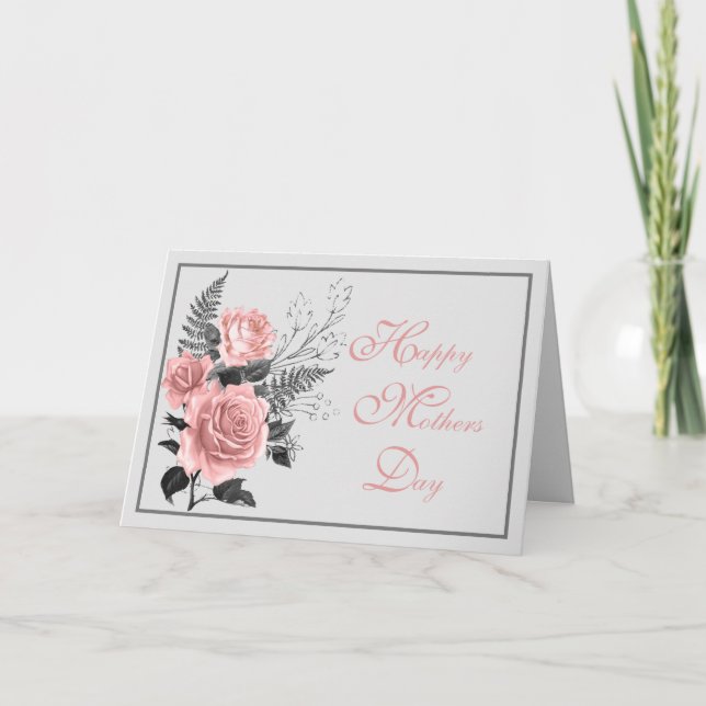 Blush Pink and Grey Floral Mother's Day Card (Front)