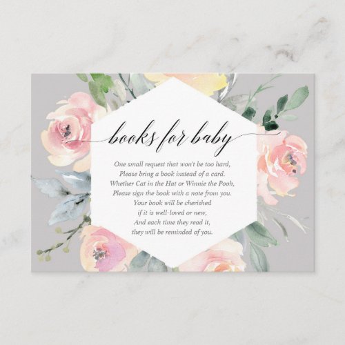Blush pink and grey modern floral books for baby enclosure card