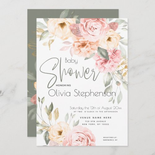 Blush Pink and Ivory Floral Baby Shower Invitation