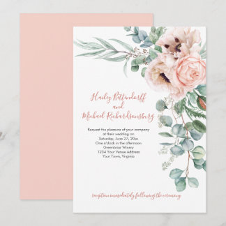 Blush Pink and Ivory Poppies Eucalyptus Greenery Invitation