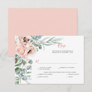 Blush Pink and Ivory Poppies, Eucalyptus, Greenery RSVP Card