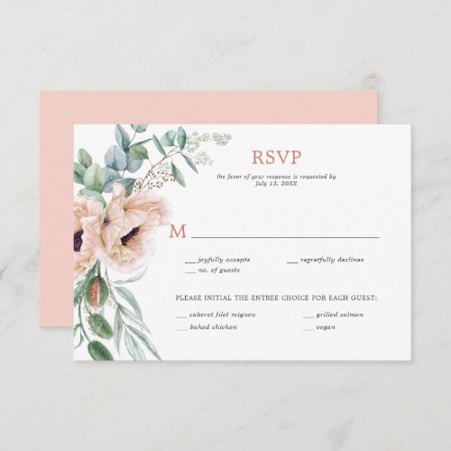 Blush Pink and Ivory Poppies Eucalyptus Greenery RSVP Card
