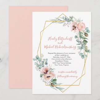 Blush Pink and Ivory Poppies Geometric Frame Invitation