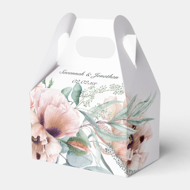 Blush Pink and Ivory Poppies Wedding Favor Box (Front Side)