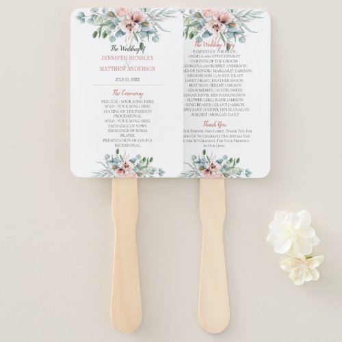 Blush Pink and Ivory Poppy Peony Floral Program Hand Fan