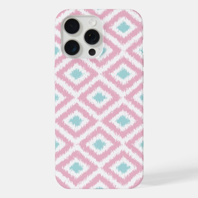 Blush Pink and Mint Diamond Ikat Pattern Iphone Case (Back)