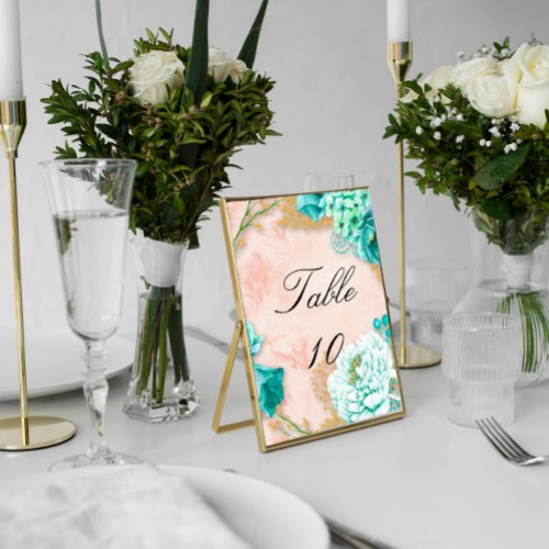 Blush Pink and Mint Floral Wedding Table Number