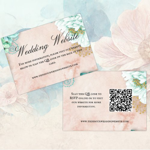 Blush Pink and Mint Green Floral Wedding Website Enclosure Card