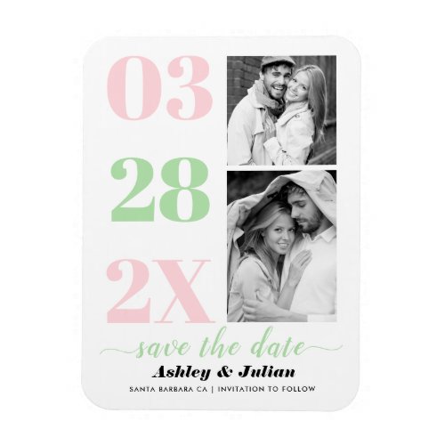Blush pink and mint green two photo Save the Date Magnet