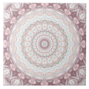 Blush Pink and Mint Mandala Pattern Design Ceramic Tile