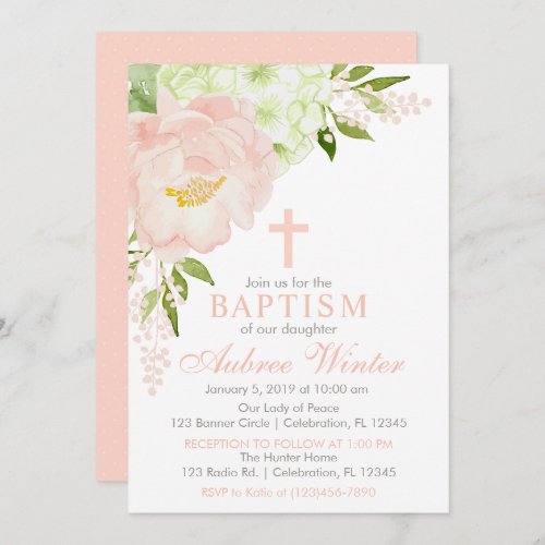 Blush Pink and Mint Spring Floral Girl Baptism Invitation