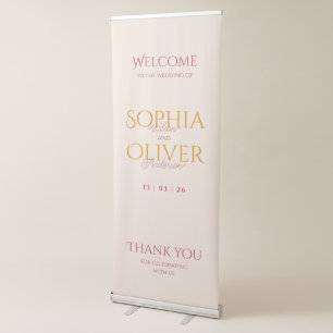 Blush pink and mustard gold script wedding retractable banner