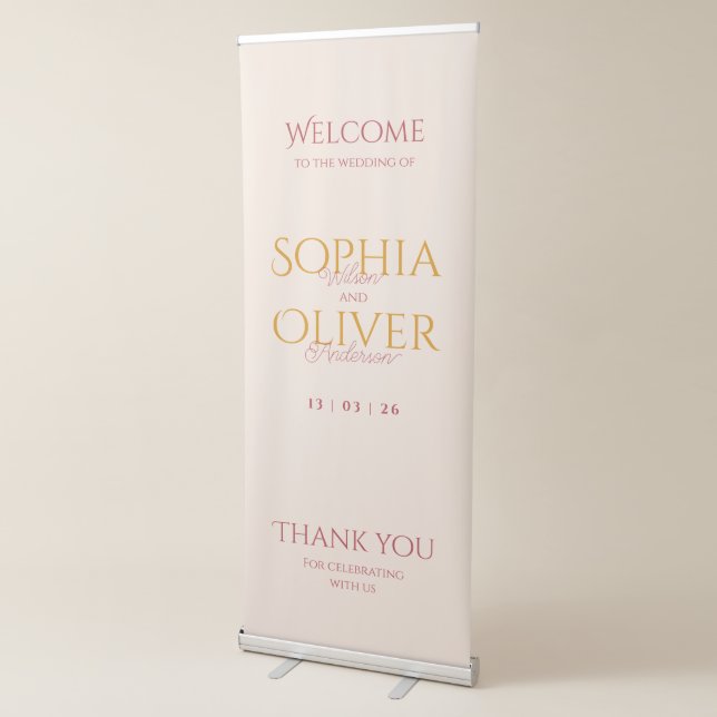 Blush pink and mustard gold script wedding retractable banner (3/4)