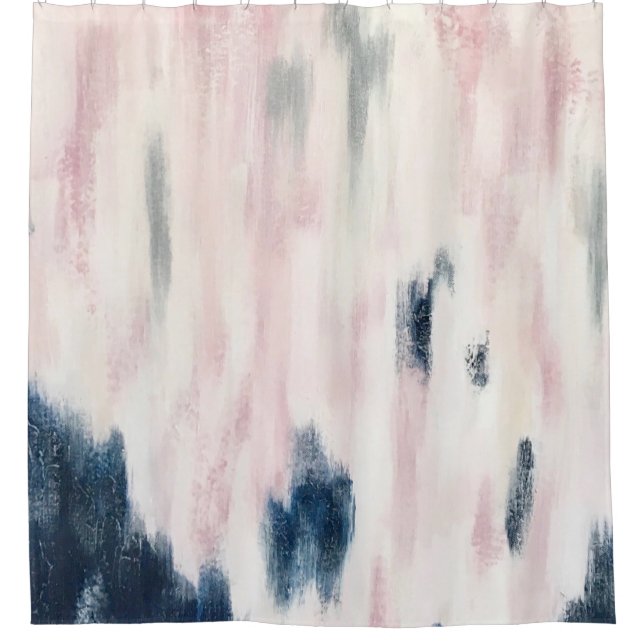 Blush Pink and Navy Abstract Pattern Shower Curtain (Front)