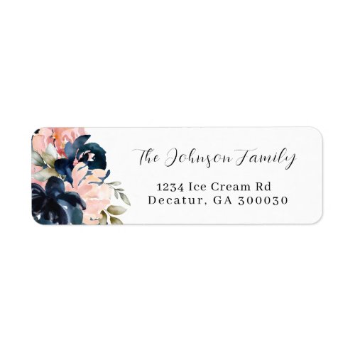 Blush pink and navy blue floral watercolors label label