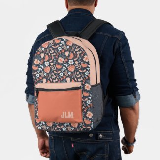 Blush Pink and Navy Blue Flower Pattern Initials