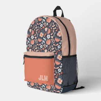 Blush Pink and Navy Blue Flower Pattern Initials