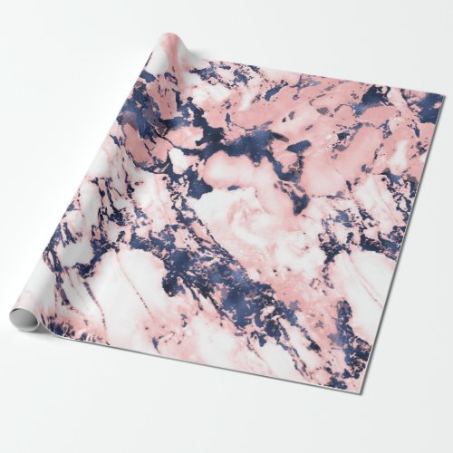 blush pink and navy blue marble background wrapping paper