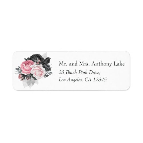 Blush Pink and Navy Blue Vintage Roses Wedding Label