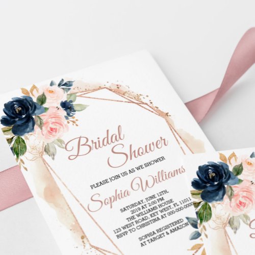 Blush Pink and Navy Bridal Shower Invitation