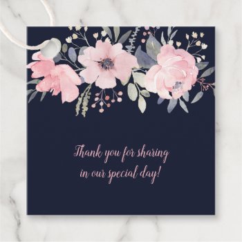 Blush Pink And Navy Floral Square Wedding | Favor Tags by dmboyce at Zazzle