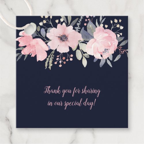 Blush Pink and Navy Floral Square Wedding  Favor Tags