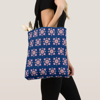 Blush Pink and Navy Geometric Floral Tiles Tote Bag