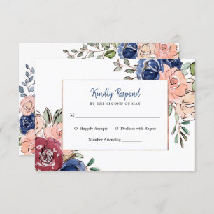 Blush Pink and Navy Geometric Floral Wedding Invitation