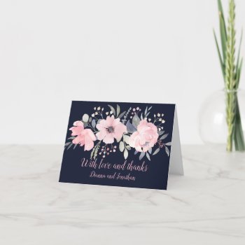 Blush Pink And Navy On Navy Thank You Card by dmboyce at Zazzle