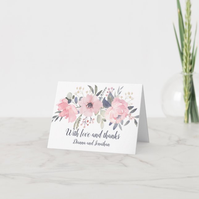Blush Pink and Navy on White Thank You Card (Front)
