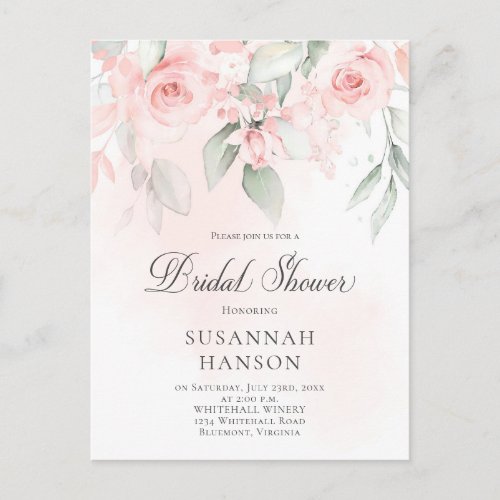 Blush Pink and Pastel Green Floral Bridal Shower Postcard