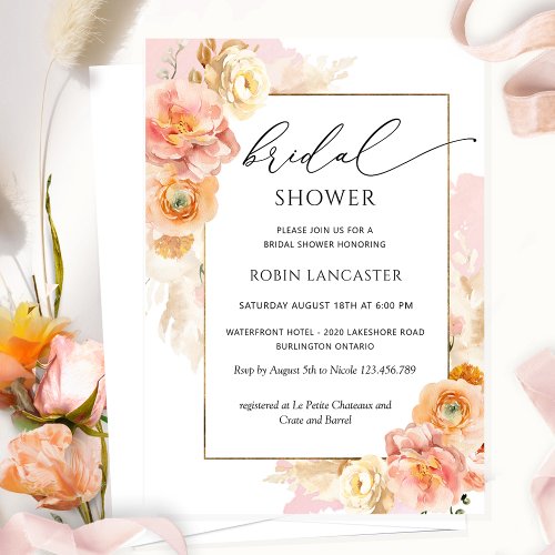Blush Pink and Peach Floral Bridal Shower Brunch Invitation