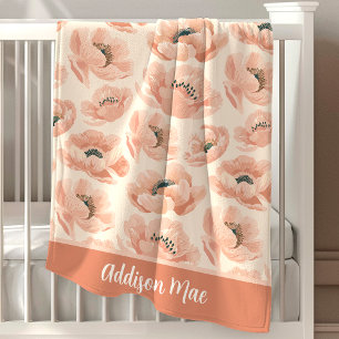 Blush Pink And Peach Peony Elegant Floral Baby Blanket