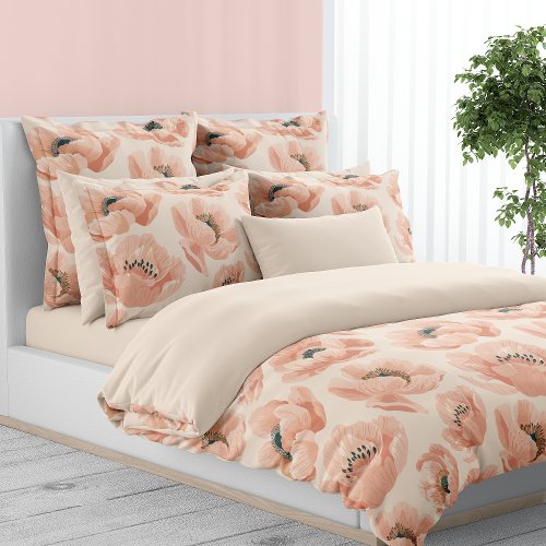 Blush Pink And Peach Peony Elegant Floral Duvet Cover