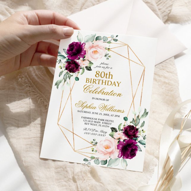 Blush Pink and Purple Rose Birthday Any Age Invitation (Creator Uploaded)