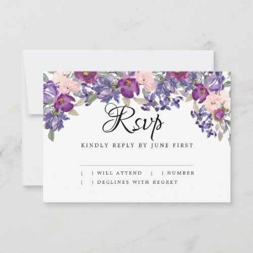 Blush Pink and Purple Wedding Response RSVP Card