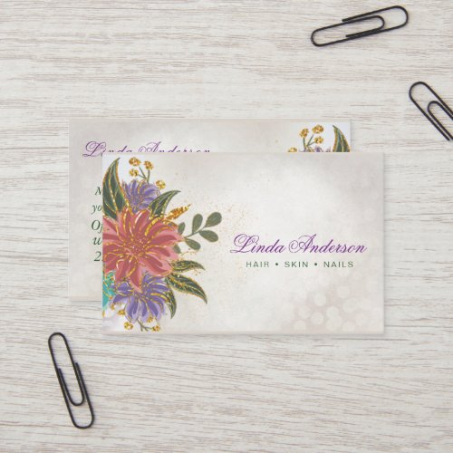 Blush Pink and Purple With Gold Watercolor Floral Business Card
