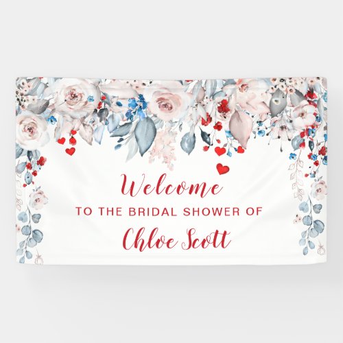 Blush Pink and Red Floral Bridal Shower Welcome Banner