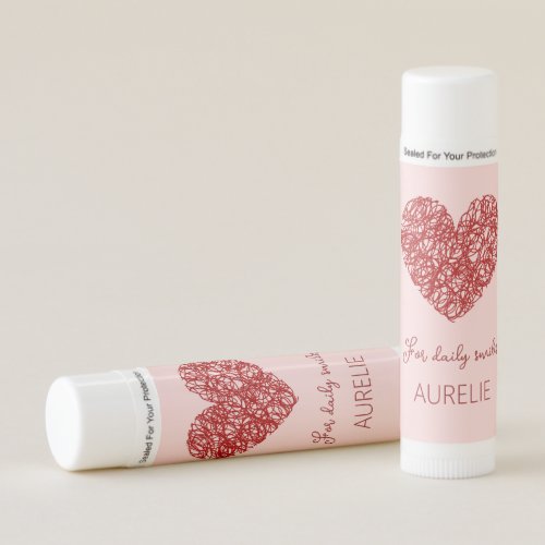 Blush pink and red scribble heart Valentine gift  Lip Balm