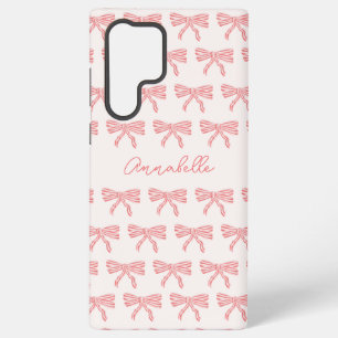 Blush pink and red striped bows coquette samsung galaxy s22 ultra case