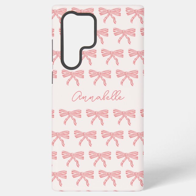 Blush pink and red striped bows coquette samsung galaxy case (Back)