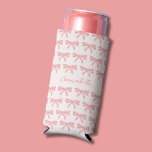 Blush pink and red striped bows coquette seltzer can cooler