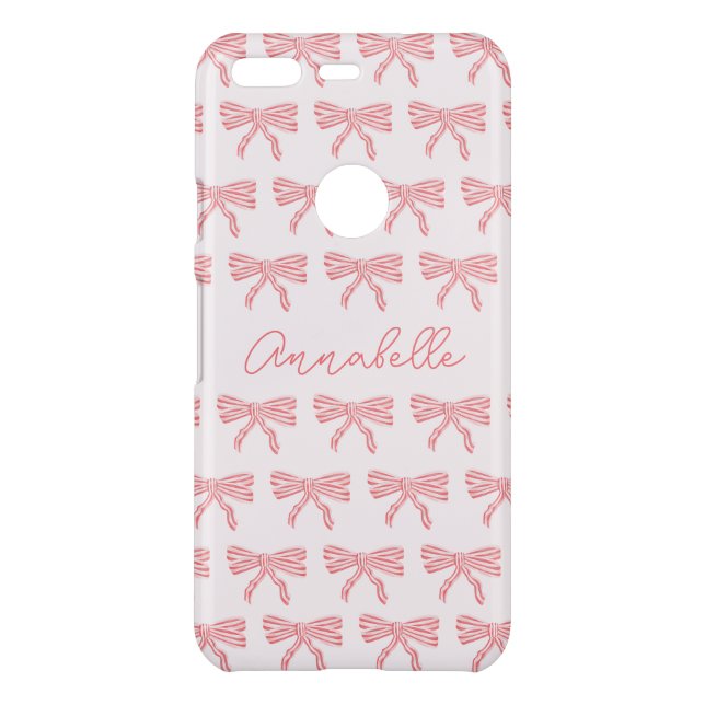 Blush pink and red striped bows coquette uncommon google pixel case (Back)