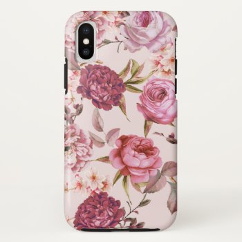 Blush Pink And Red Watercolor Floral Roses Iphone Xs Case by BlackStrawberry_Co at Zazzle