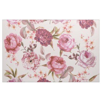 Blush Pink And Red Watercolor Floral Roses Fabric by BlackStrawberry_Co at Zazzle