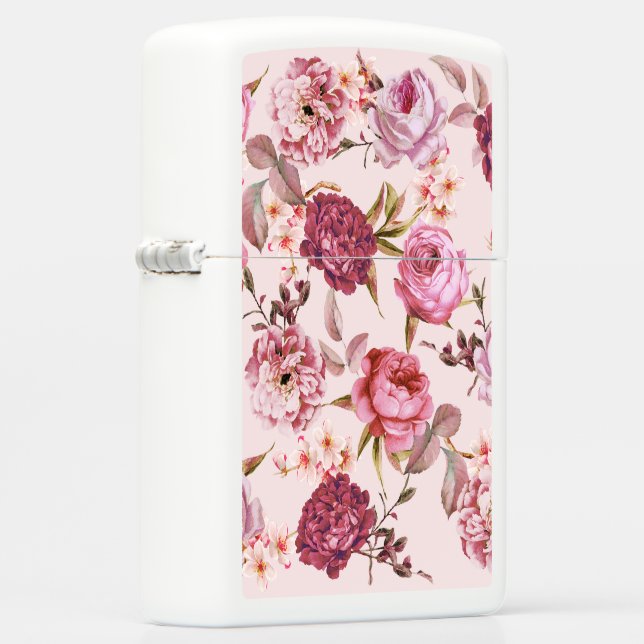 Blush Pink and Red Watercolor Floral Roses Zippo Lighter | Zazzle