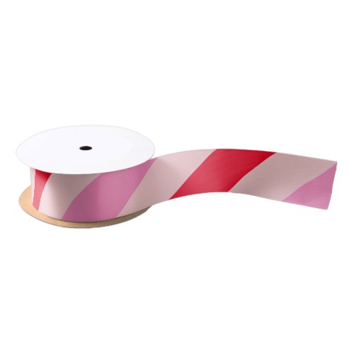 Blush Pink and Red Wide Stripe Satin Ribbon