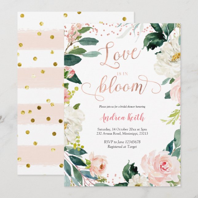 Blush pink and Rose Gold Bridal Shower Invitation (Front/Back)
