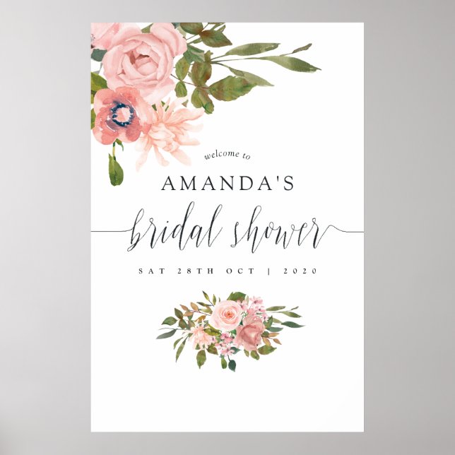 Blush Pink and Rose Gold Bridal Shower Welcome Poster (Front)
