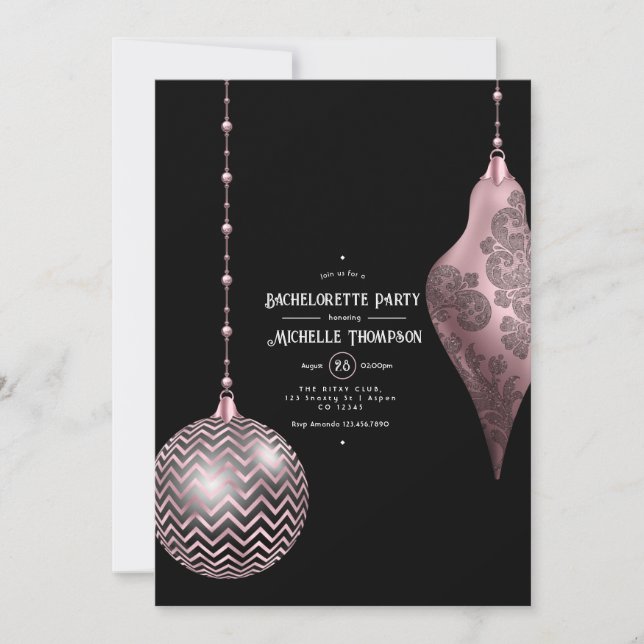 Blush Pink and Rose Gold Christmas Bachelorette Invitation (Front)